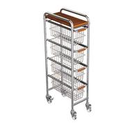 Carrito metálico de Cocina de 5 Niveles con Tablero de Madera, Cesta extraíble para Frutas, Estanteria Estrecha de Almacenamje para Verduras, Carro Auxiliar Cocina con Ruedas, 39×21×90 cm