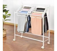 Carrito multifuncional para pantalones con 10 ganchos, almacenamiento de pantalones rodantes con ruedas de bloqueo, soporte de metal para pantalones de pie para una ordenación eficiente del armario