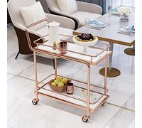 Carrito multifuncional para servir alimentos con ruedas, carrito de cocina de 2 niveles para vino, cerveza, té, café, postre, rosa y blanco, carrito de almacenamiento móvil con asa
