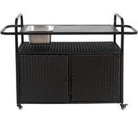 Carrito para barbacoa, mesa auxiliar para barbacoa, carrito de bar con cubitera y plato de acero inoxidable, carrito de cocina de mimbre con armarios, jardín y exterior con 4 ruedas.,A