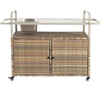 Carrito para barbacoa, mesa auxiliar para barbacoa, carrito de bar con cubitera y plato de acero inoxidable, carrito de cocina de mimbre con armarios, jardín y exterior con 4 ruedas.,B