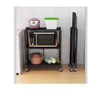 Carrito para horno microondas, estante de almacenamiento de cocina rodante negro sin instalación, organizador plegable, soporta 110 libras, solución de almacenamiento versátil