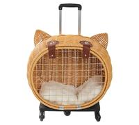 Carrito para mascotas al aire libre, carrito de ratán retro con ruedas y mango telescópico para gatos grandes de hasta 25 libras, transportadores rodantes para viajar, dar un paseo, viajes al