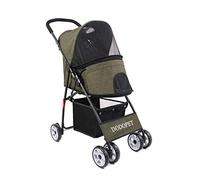 Carrito para mascotas, cochecito de viaje para perros y gatos con 4 ruedas, plegable con un solo clic, rotación de 360° rueda delantera y freno trasero