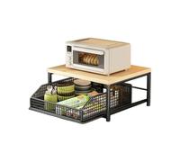 Carrito para Microondas con Cajón | Mueble De Cocina Multiusos | Kitchen Cart Soporte para Microondas De Cocina con Tableros De MDF Sólidos Y Marco Reforzado(Black)