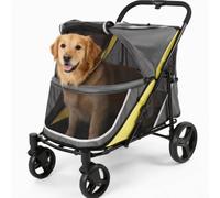 Carrito para Perro, Cochecito para Mascotas Plegable con 4 Ruedas 360°, Estructura Reforzada, Ventilación Laterales de Malla Transpirable para Perros Grandes, Senior Grandes 80 kg, Oscuro Gris