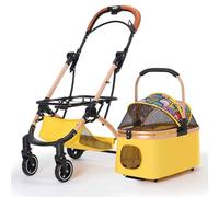 Carrito para Perros, Cochecito para Mascotas 3 En 1, Cochecito Plegable De Viaje para Mascotas para Gatos Y Perros con Transportadores Desmontables,Amarillo