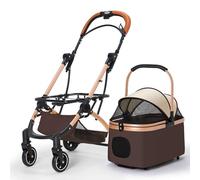 Carrito para Perros, Cochecito para Mascotas 3 En 1, Cochecito Plegable De Viaje para Mascotas para Gatos Y Perros con Transportadores Desmontables,Marrón
