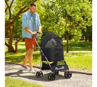 Carrito para perros PawHut 2 en 1, bolsa de transporte para perros, carrito plegable para perros con almohada. Negro