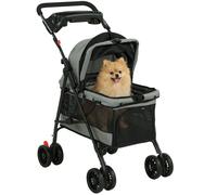 Carrito para perros PawHut, carrito plegable para gatos de hasta 10 kg con cojín y ventana de malla. Gris