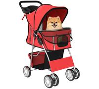Carrito para perros PawHut, carrito plegable para gatos de hasta 10 kg con neumáticos reflectantes Rojo