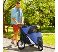 Carrito para perros PawHut con ventanas de malla, plegable, hasta 30 kg, Oxford Azul