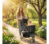 Carrito para perros PawHut, plegable, con capacidad de hasta 10 kg, con cojín y ventana de malla. Negro