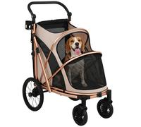 Carrito para perros PawHut, plegable, para perros medianos de hasta 20 kg, color marrón claro. Caqui