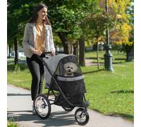 Carrito para perros PawHut, plegable, para perros pequeños de hasta 10 kg, con 3 grandes ruedas de goma. Gris claro