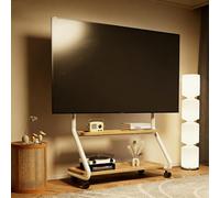 Carrito para TV con Ruedas, Soporte para TV con Panel Perforado para Almacenamiento y Dos estantes de Madera, Soporte Resistente para televisores de hasta 80 kg para(White,Medium)