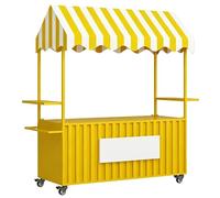 Carrito para vendedores de alimentos con ruedas, soporte de mercado de hierro, toldo, 2 estantes laterales y asa para comida callejera, eventos, ventas móviles, tamaño de 120 cm
