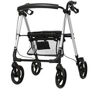 Carrito plegable de 4 ruedas para personas mayores con asiento, andador bariátrico, frenos bloqueables, silla de descanso de transporte de altura ajustable para compartir compras