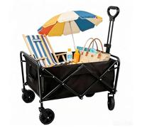 Carrito Plegable de Camping 160L, Carro de Mano Multiusos con Ruedas, Manillar Ajustable, para Playa, Compras, Picnic y Jardín. (Negro)