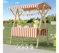 Carrito plegable de madera con ruedas, soporte portátil para alimentos, para eventos, fiestas, bodas y camping, fácil de montar, puesto de mercado rústico, 47 pulgadas