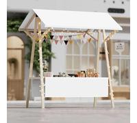 Carrito plegable de madera para alimentos con ruedas bloqueables y toldo, soporte portátil para concesiones al aire libre para mercados callejeros y ferias, cabina de exhibición móvil (blanco, 150 x