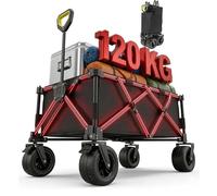 Carrito Plegable Grande Camping y Playa 120 kg, Carro Transporte con Ruedas Anchas Todoterreno 360° con Doble Freno, Tela Oxford 600D Impermeable, Mango Telescópico 64-96 cm, Base Reforzada + Funda