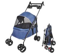Carrito plegable para animales pequeños 3 en 1 - Capacidad máx. 20 kg - Acero y EVA - Bolsa de transporte extraíble - 50 x 70 x 95 cm - Color azul