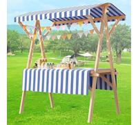 Carrito Plegable para Perritos Calientes con toldo y sombrilla, Carrito de Madera para Dulces en mercados de Agricultores o Calles, Puesto de postres para Helados o Juguetes(D,59x23.6in Folding Type)