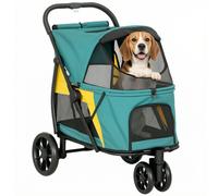 Carrito plegable para perros PawHut con ventana de malla, almohada y bolsa trasera. Verde militar