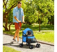 Carrito plegable para perros PawHut con ventana de malla y 2 cinturones de seguridad.