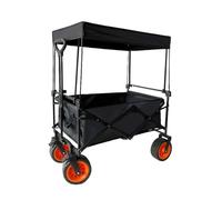 Carrito plegable resistente con toldo extraíble, carrito portátil de playa y camping, mango de jardín y picnic, vehículo utilitario al aire libre con portavasos (grande, negro)