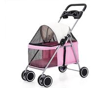 Carrito portátil plegable de 4 ruedas para perros y gatos pequeños y medianos, carrito plegable para mascotas con portavasos, carrito de viaje pequeño y ligero