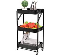 Carrito práctico plegable de metal de 3 capas con 4 ruedas, estante de almacenamiento con asa, adecuado para baño, cocina, oficina, biblioteca, cafetería