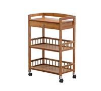 Carrito profesional de madera con cajón, ruedas universales, resistente a altas temperaturas, diseño carbonizado para organización de herramientas de salón y movilidad