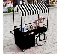 Carrito Puesto de Vendedor Carrito de exhibición, Remolque para Hot Dogs, Venta De Perritos Calientes, Helados Y Comida(Black,120cm/47.2in)