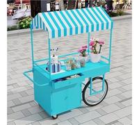 Carrito Puesto de Vendedor Carrito de exhibición, Remolque para Hot Dogs, Venta De Perritos Calientes, Helados Y Comida(Blue,100cm/39.3in)