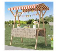 Carrito Puesto de Vendedor Puesto de carros plegables de madera resistentes y portátiles con toldo para la venta de alimentos en mercados agrícolas, ideal para bufés, festivales y más.(Style 6,150x60