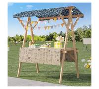 Carrito Puesto de Vendedor Puesto de carros plegables de madera resistentes y portátiles con toldo para la venta de alimentos en mercados agrícolas, ideal para bufés, festivales y más.(Style 3,150x60