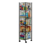 Carrito Relaxdays, 5 cajones, Metal, 98 x 20 x 28 cm (Al x An x F), 4 Ruedas, Cocina, baño, nichos, Negro