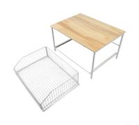 Carrito resistente para microondas hecho de MDF sólido y marco de metal con cesta extraíble para sostener utensilios de cocina y herramientas de cocina (blanco)