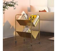 Carrito rodante de 2 niveles con estantes inclinados en V profundos, estantería móvil con ruedas para aula, dormitorio, oficina, biblioteca