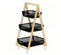 Carrito rodante de 3 niveles con ruedas, marco de madera maciza, carritos de almacenamiento multifuncionales con ruedas giratorias de 360° para cocina y lavandería, espacios estrechos