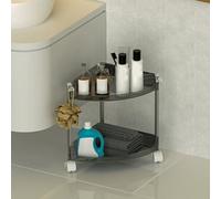 Carrito rodante utilitario - Estante de almacenamiento de 2 niveles para baño, cocina, estante de lavandería con ruedas y ganchos, color gris, versátil para el hogar y el dormitorio