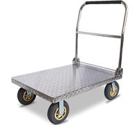 Carrito utilitario de acero resistente con asa plegable, plataforma de acero inoxidable para una fácil movilidad y alta capacidad de carga