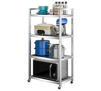 Carro Almacenamiento Rodante Acero Inoxidable 4 Niveles, Estante Cocina for Panadero con Ruedas y Ganchos, Soporte Microondas Independiente con Estantes Almacenamiento Ajustables(L55 X W35 X H106CM)