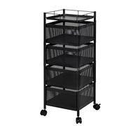 Carro auxiliar metálico con ruedas y cestas plegables ahorra espacio | Carrito cocina verdulero frutero | Estantería organizador de metal gran capacidad y bandeja superior | Estante cocina