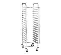 Royal Catering RCTW-16TB.1 Carro Bandejero Carrito para Bandejas (150 kg, Capacidad de Carga 16 Bandejas 60 x 40 cm, Seguridad para los Contenedores) Acero Inox