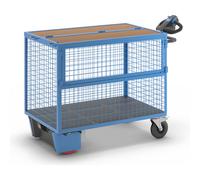 Carro-caja con accionamiento eléctrico eurokraft pro, paredes de rejilla de acero, con tapa