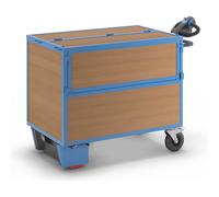 Carro-caja con accionamiento eléctrico eurokraft pro, paredes de tableros MDF, con tapa