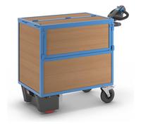 Carro-caja con accionamiento eléctrico eurokraft pro, paredes de tableros MDF, con tapa